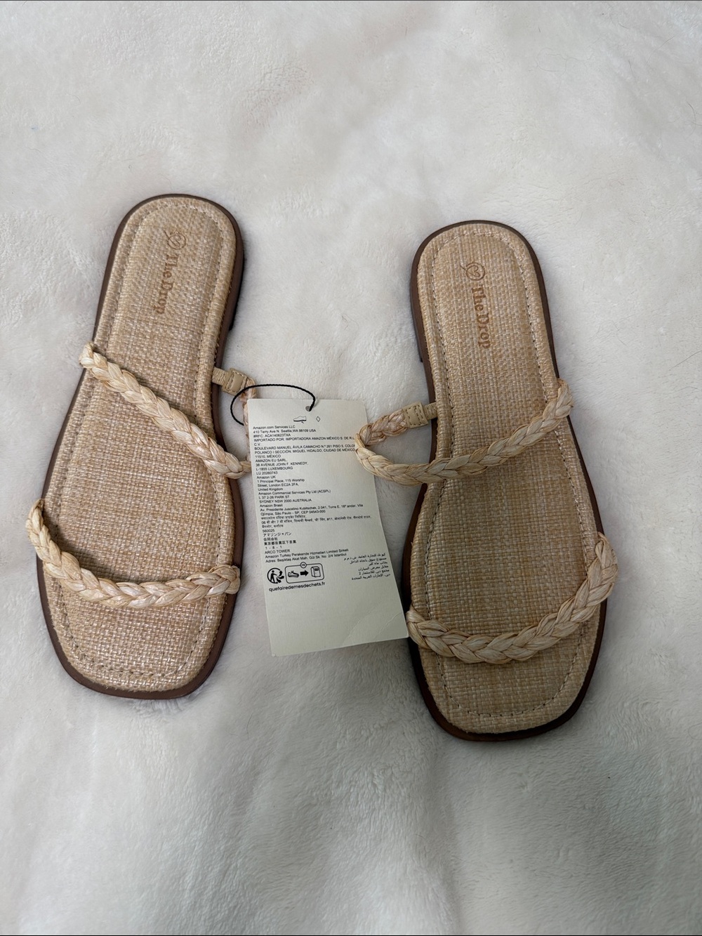 Braided Double-Strap Slide Sandals in Natural Beige